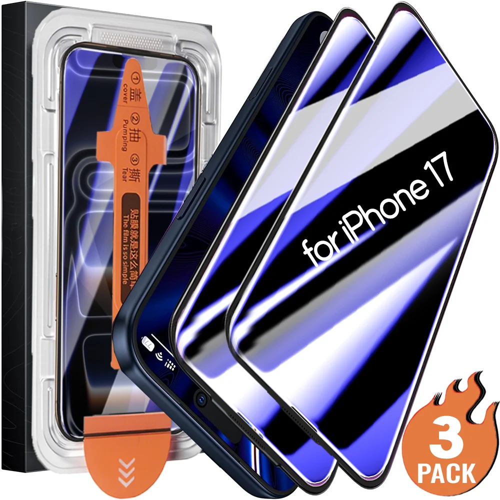 

1-3Pack Easy Install Tempered Glass for IPhone 17 Pro Max 17 Air Purple Light Eye Protection Quick Dust Removal Screen Protector