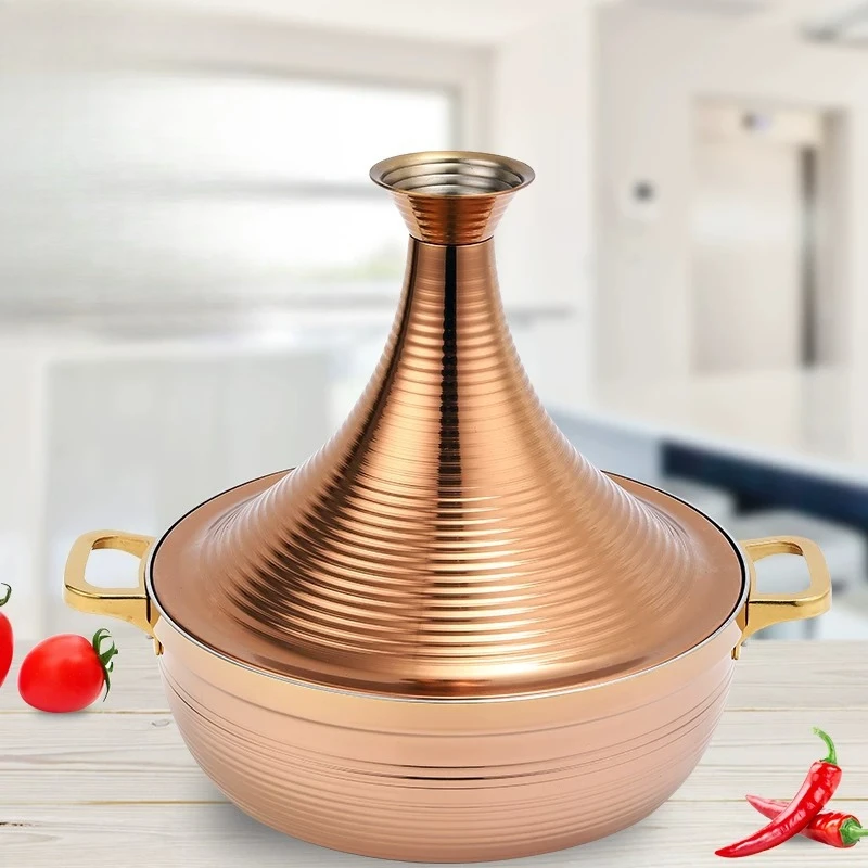 22/32cm Stainless Steel Gold Moroccan Tajine Pot with Induction Compatible Base Kitchen Saucepans for Versatile Cooking Needs