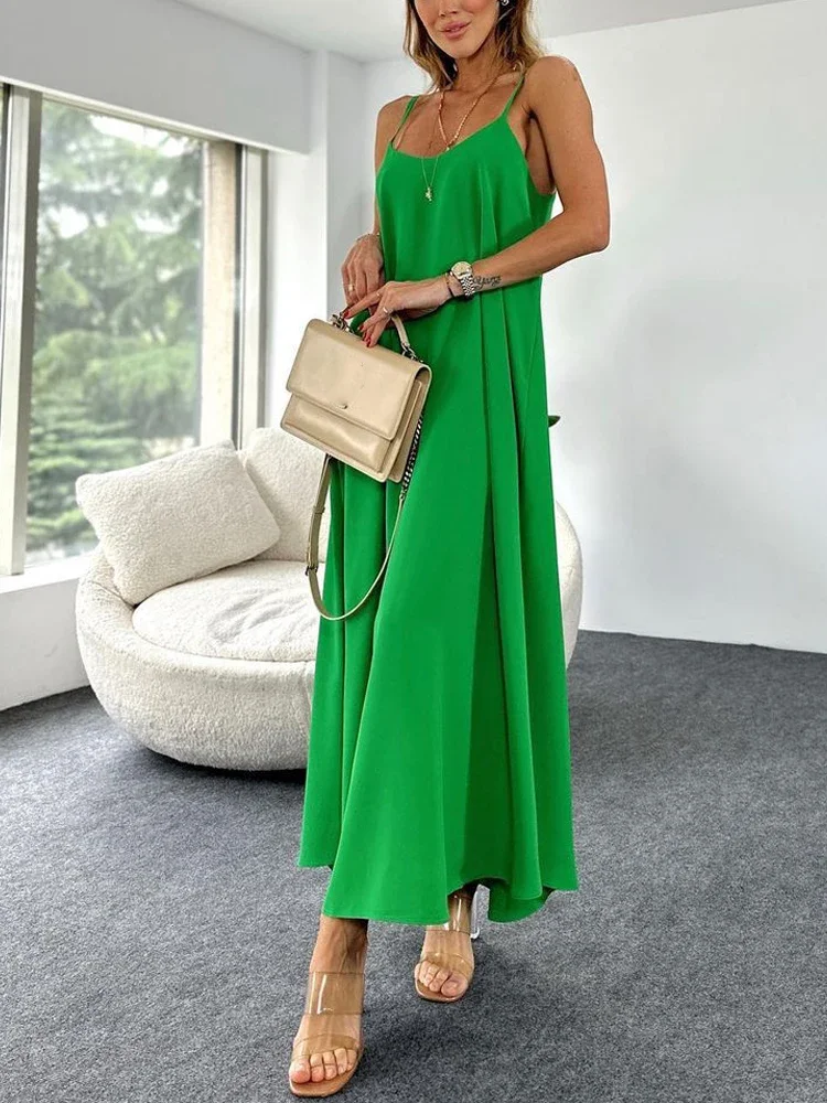 

Sexy Satin Spaghetti Strap Dress for Women 2024 Summer Party Backless Dress Rose Red Home Wear Women's Pajamas Dress Vestidos