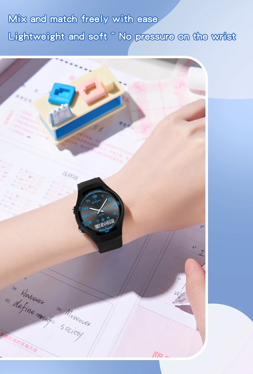 SANDA 6320 Neue Sportliche Wasserdichte Damenuhr Digitale Nachtlicht-Weckuhr für Männer und Frauen, Studentenuhr – Detail 18