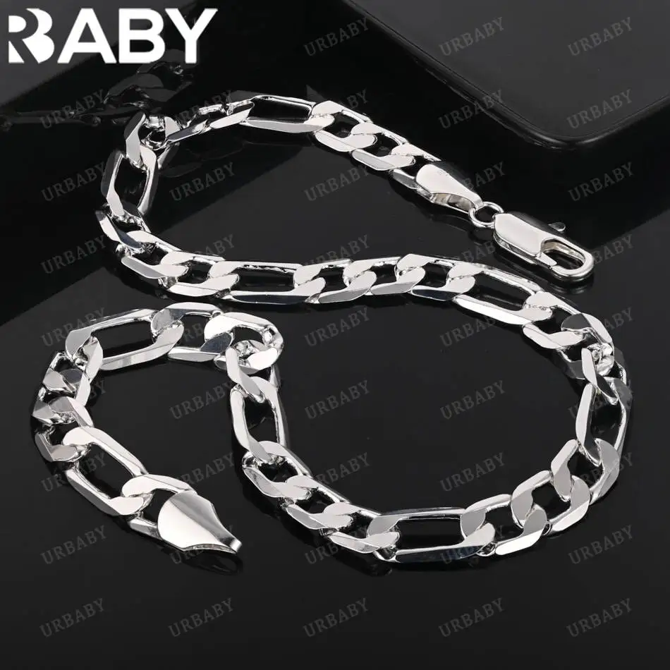 

URBABY 925 Sterling Silver 45-75cm 12mm Chain Necklace For Women Men Charm Trend Birthday Gifts Fashion Party Fine Jewelry