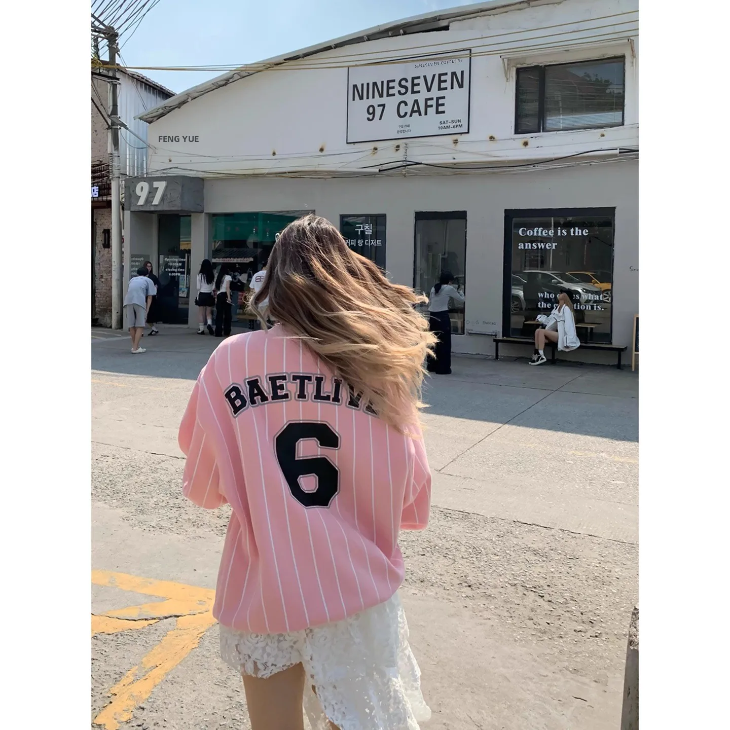 فضفاض النمط الأمريكي الرياضي الوردي إلكتروني التطريز المشارب جولة الرقبة المرأة طبقة الهواء النسيج البلوز عارضة الترفيه بولي... #2