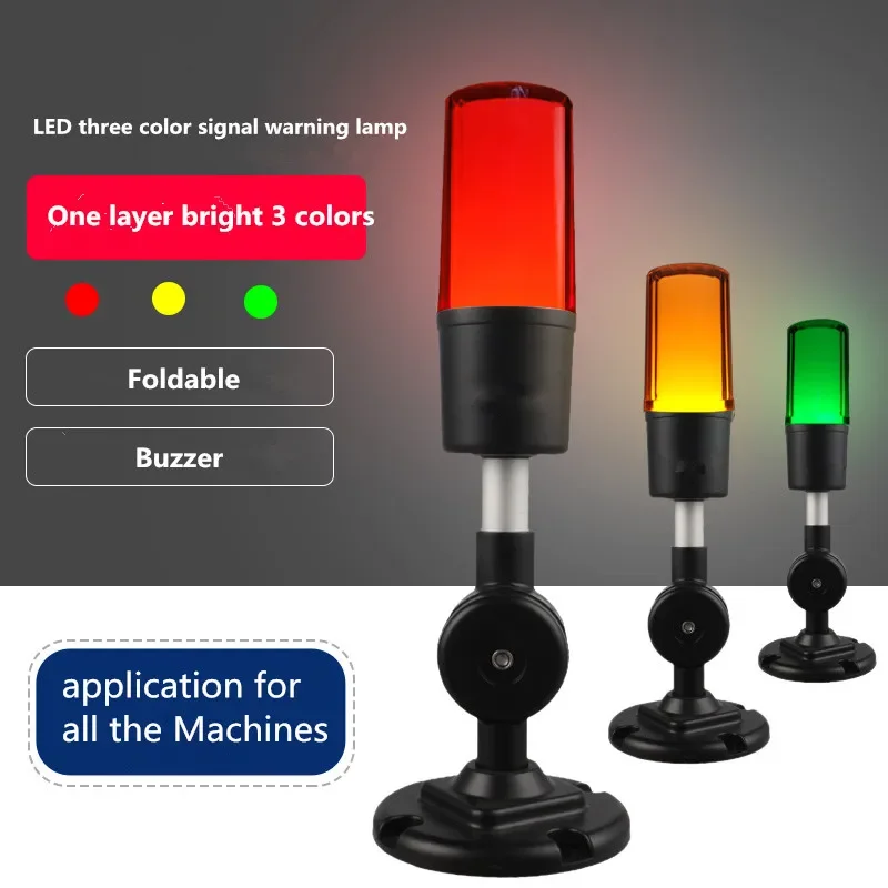 Led 3 Color In One Layer Indicator Lamp 24V Warning Light Workshop Machine Signal Buzzer Alarm Caution Black Foldable Tower Lamp