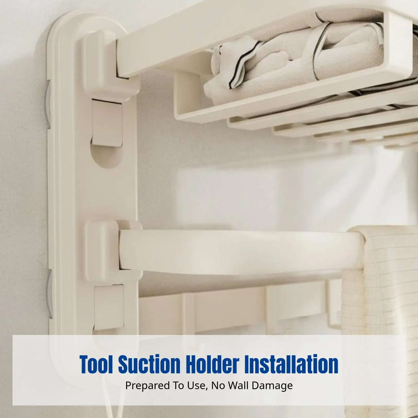 

No-Drill Suction Towel Rack, Cream Style Foldable Bar, Bathroom Storage Organizer, Wall-Mounted for Toilet, Shower