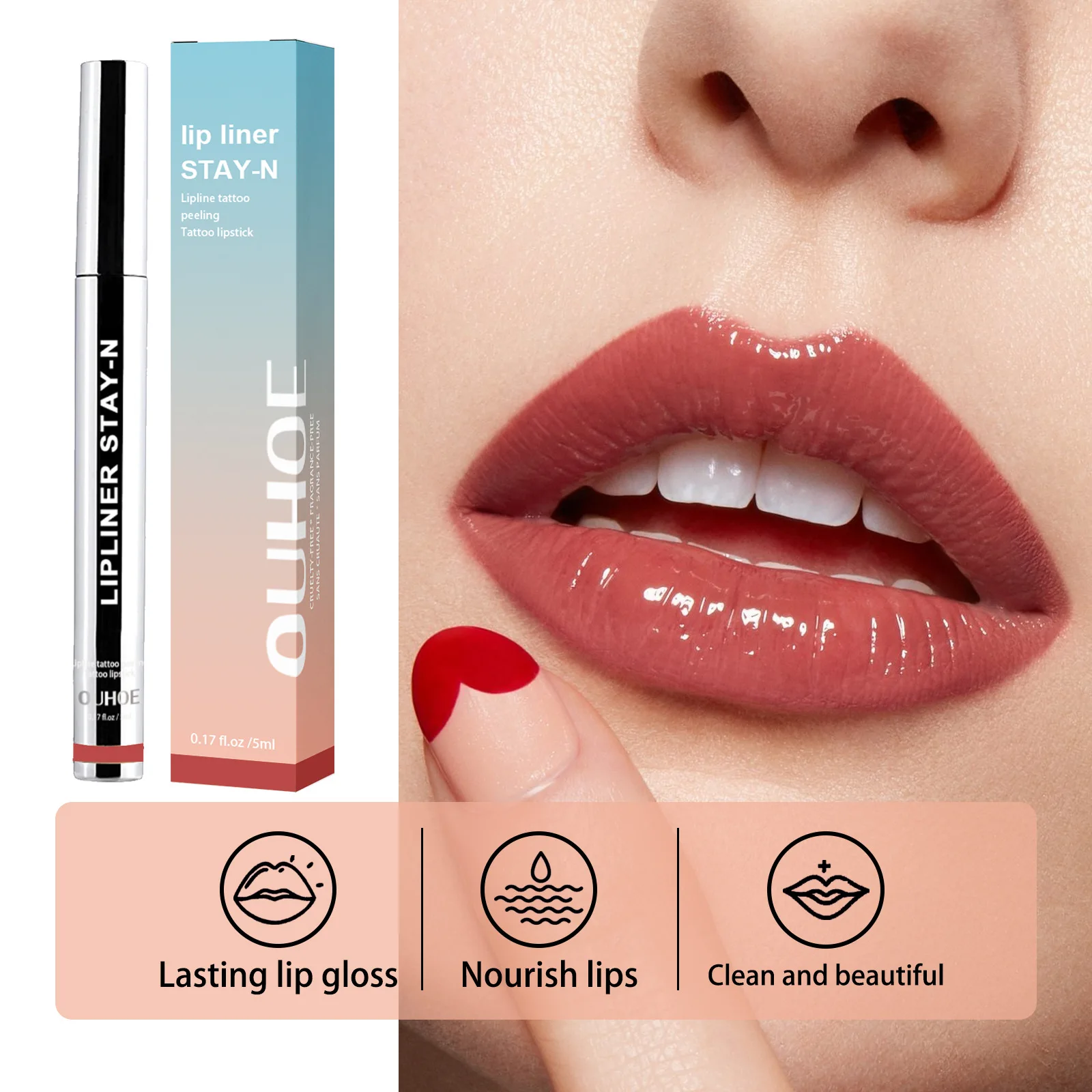 Lápis labial estereoscópico natural para mulheres, forro labial, tatuagem batom, produto maquiagem, 5ml