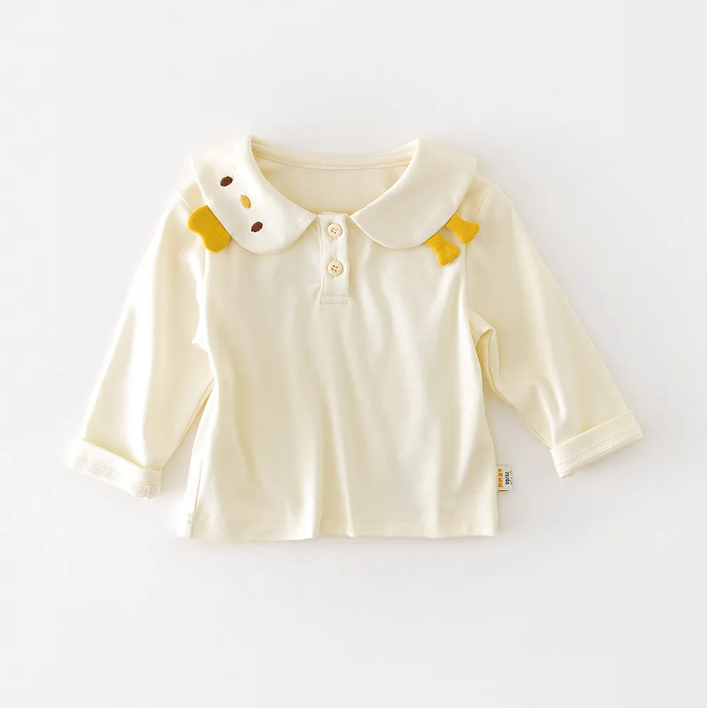 2026 Spring Baby Toddler School Girls Peter Pan Collar T-Shirt Tops Kids T-Shirts Girl Shirts Long Sleeve Girls Blouse Baby Tees