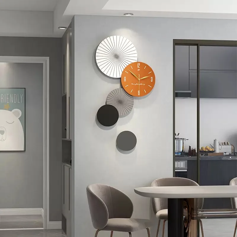 

Decoration Circular Combination Wall Clock Wood Minimalist Living Room Clocks Decorative Hanging Clock Dining Room Horologe