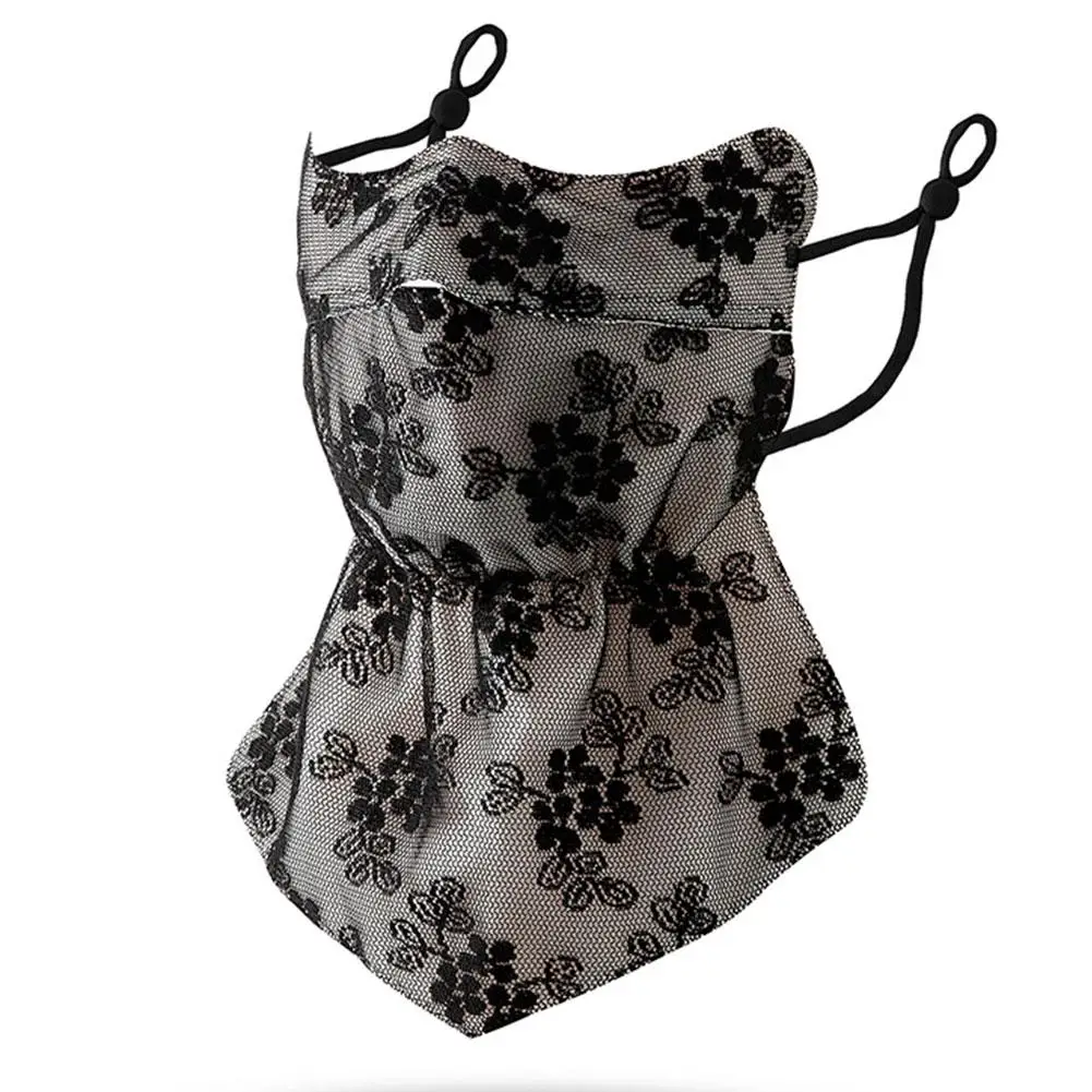 Quick Drying Ice Silk Mask Flower Pattern Ear Hanging Sunscreen Mask UV Protection Neck Wrap Bandana Scarf Sun Blocking Mask