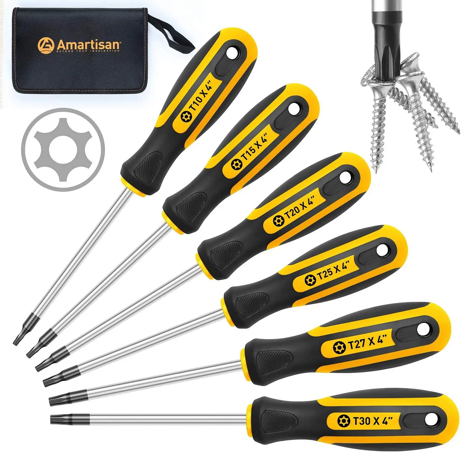 YAGU 6-Piece Magnetic Torx Screwdrivers Set,Security Tamper Proof,Magnetic Torx Driver Star Screwdrivers Set T10-T30 Best Choice