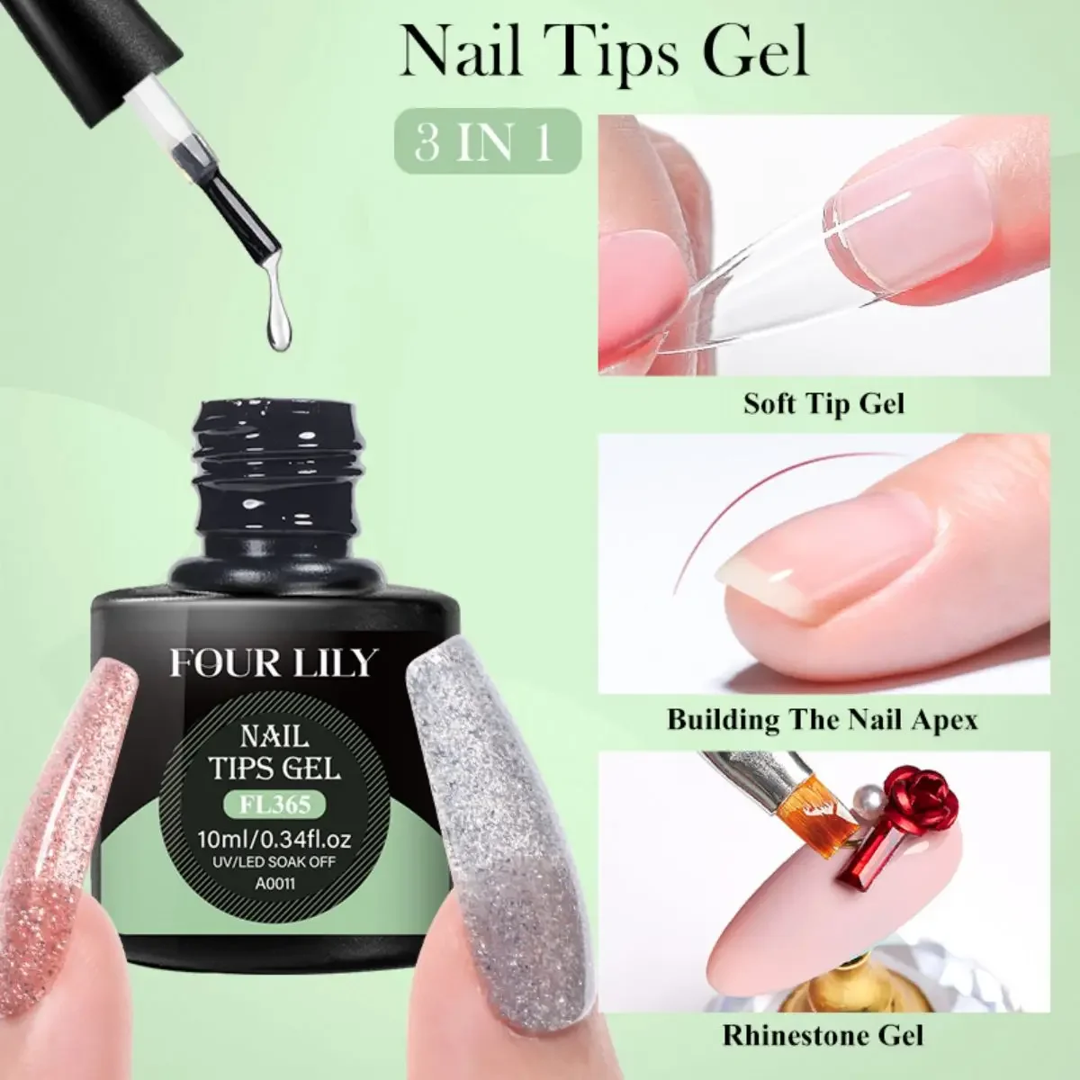 3-in-1 Nail Tips Gel 28+ Days Long Lasting Soak Off UV/LED Gel Nail Polish Easy On Press-On Nail Tip Extension Lead-Free Vernis