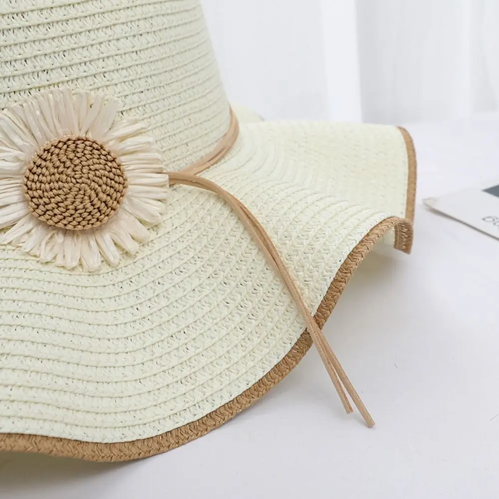 

Fashion Sun Flower Bohemian Straw Hat Wide Brim Spring Summer Folding Straw Hats Travel Beach Women's Sun Hat Outdoor