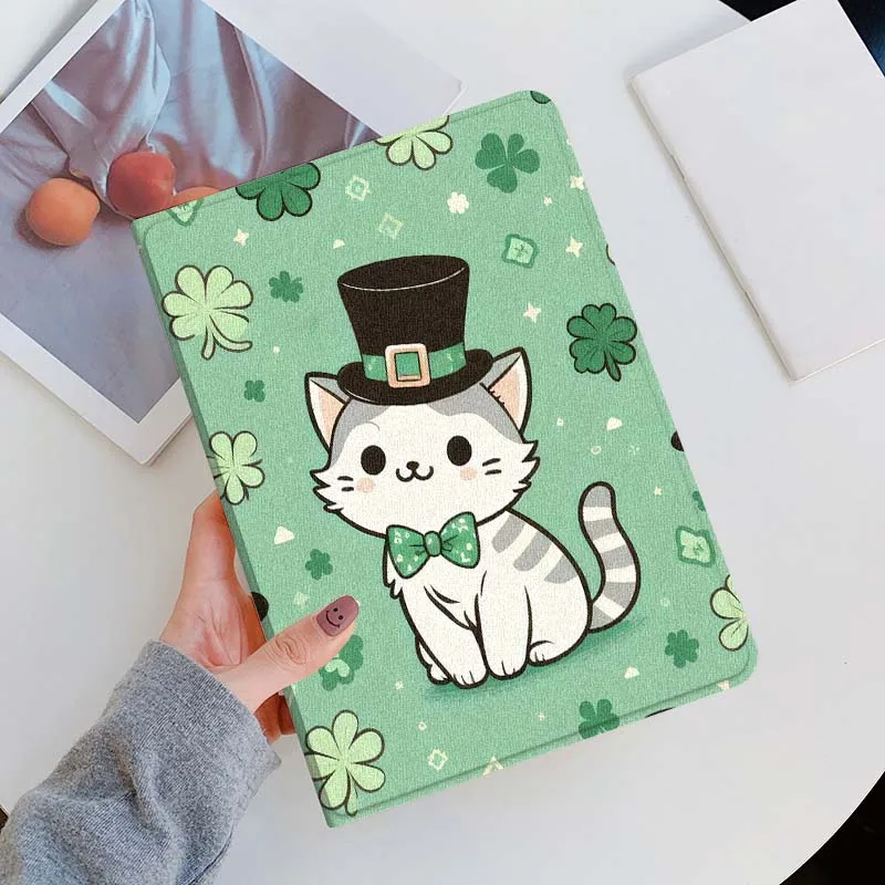 Cartoon White Cat Pizza For iPad Pro Mini Air 1 2 3 4 5 6 7 10 11 th 8 9 gen 11 M4 M5 Foldable Tablet Case Cover