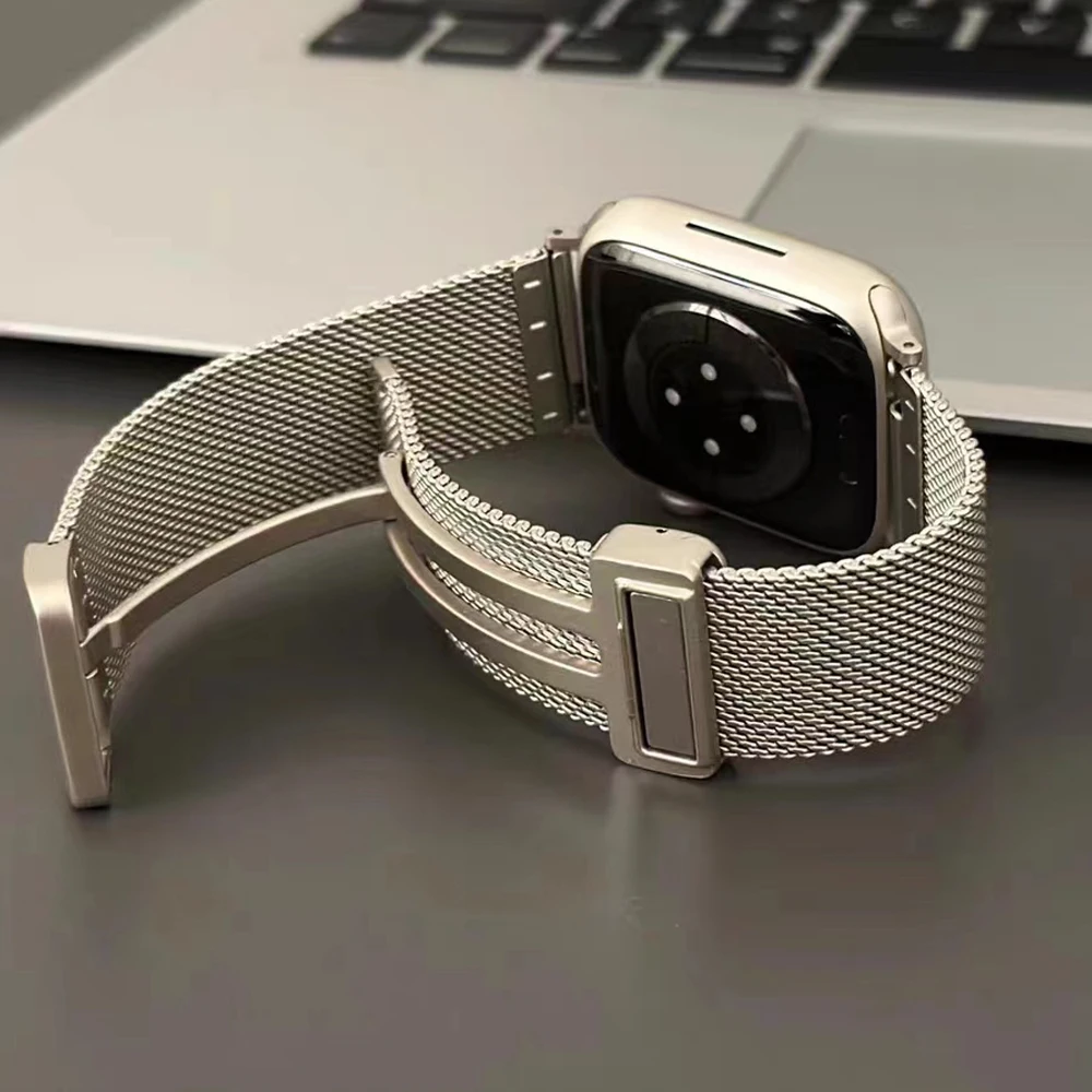 Correa de malla de bucle para Apple Watch Ultra 2 1 banda 49mm 45mm 44mm 42mm 41mm 40mm 38mm pulsera de acero inoxidable iWatch SE 9 8 7 6 5 4