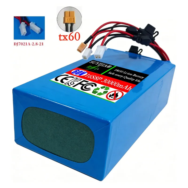 Batería De Litio De 60V 30Ah 16S8P 30000mAh 2000W Con BMS Incorporado De Alta Potencia Adecuada Para Varios Vehículos Eléctricos