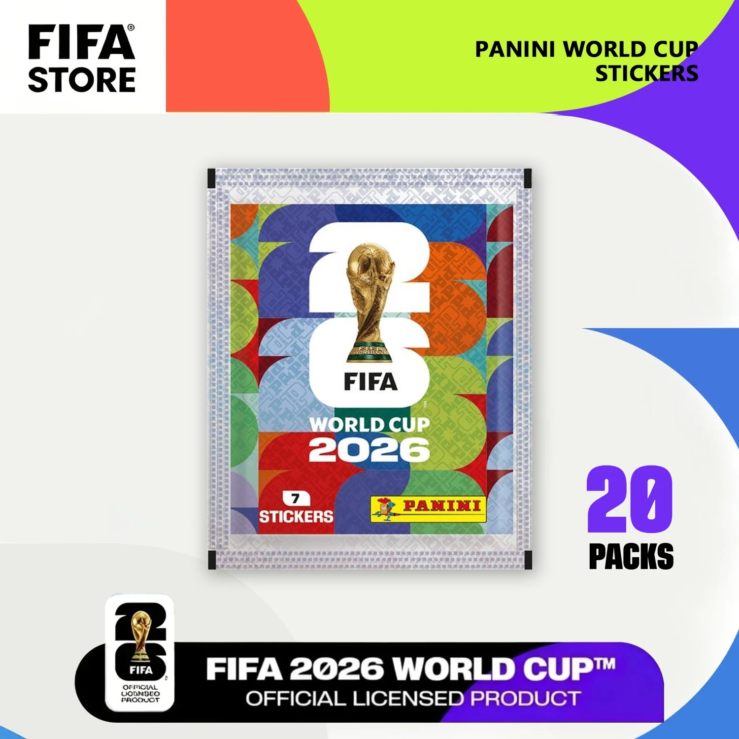 Colección Oficial de Pegatinas Panini para la Copa Mundial de la FIFA 2026, 20 Paquetes, 7 Pegatinas por Paquete, 140 Pegatinas en Total