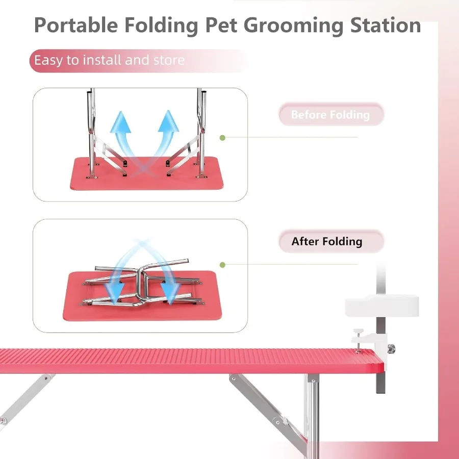47'' Foldable Dog Grooming Table for Large Dogs at Home with Adjustable Arm and Clamp Non-Slip Waterproof Top Mesh Tray and Too