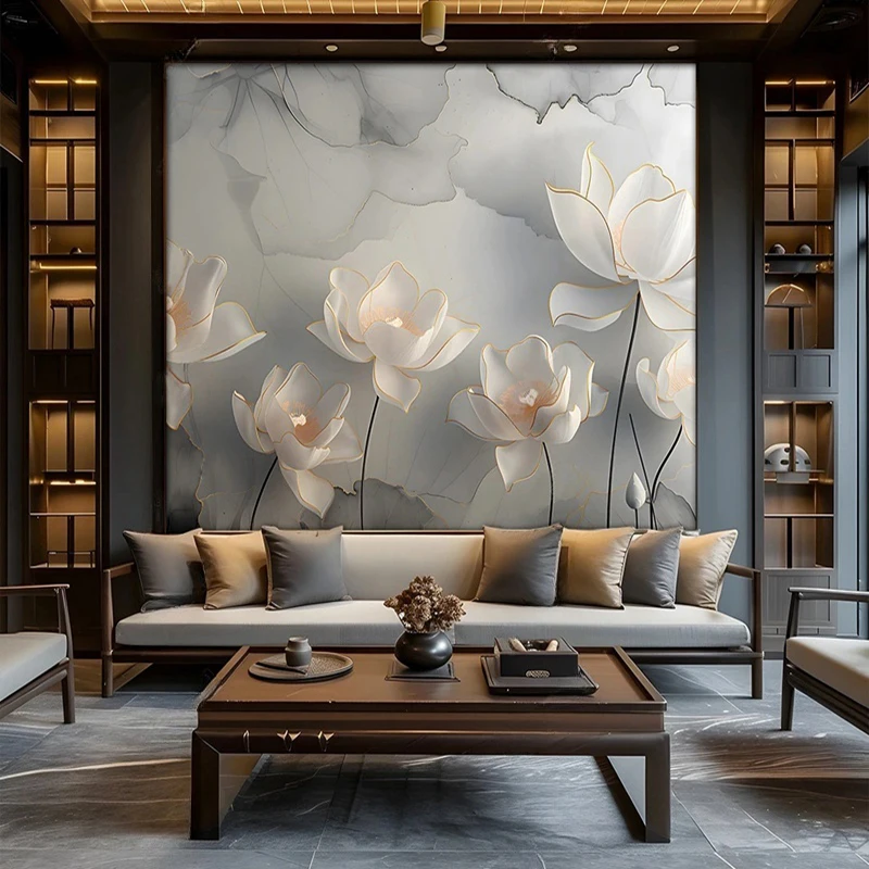

Custom Mural Wallpaper New Chinese Style 3D Stereo Oil Painting Flower Marble Home Decor Backdrop For TV Sofa Background