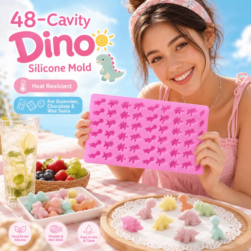 Cute 48 Cavity Dinosaur Chocolate Mold Silicone DIY Dinosaur Candy Mold Animal Baking Decoration Tools Ice Cube Tray for Kids