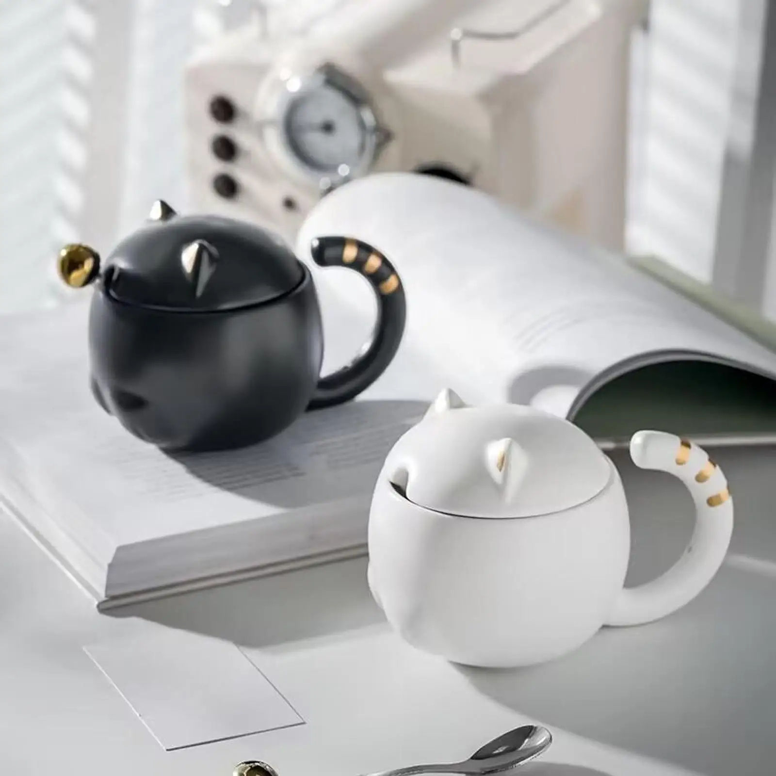 

Cartoon Cute Cat Coffee Mugs with Spoons Reusable Creative Ceramic Mug for Coffee Tea Milk Birthday Gift 350ml