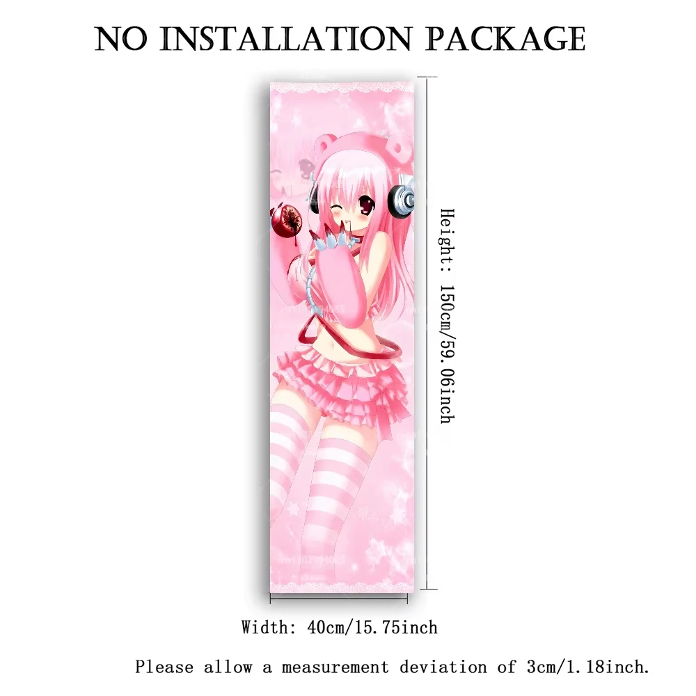 Vertical Long Anime Pink Hair Girl Tapestry Bear Ear Headphone Character Wall Hanging Kawaii Bedroom Dorm Aesthetic Wall Decor