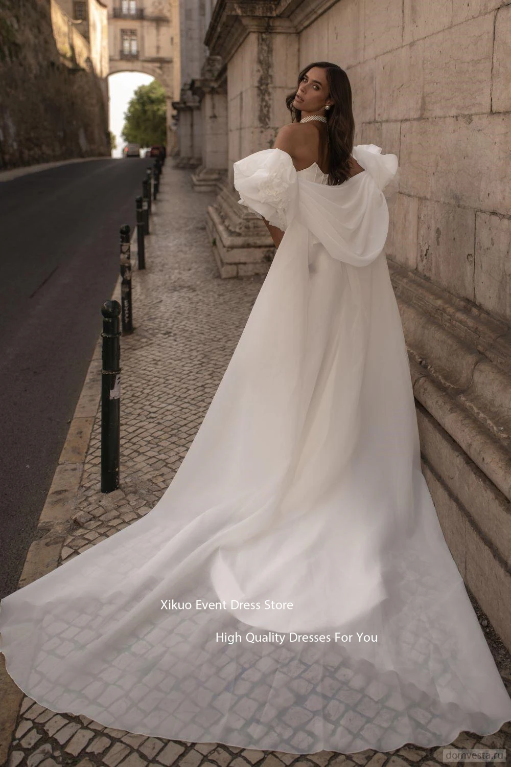 Xikuo moderno puff mangas vestido de casamento civil até o chão vestidos de noche querida sereia robes de cocktail personalizado