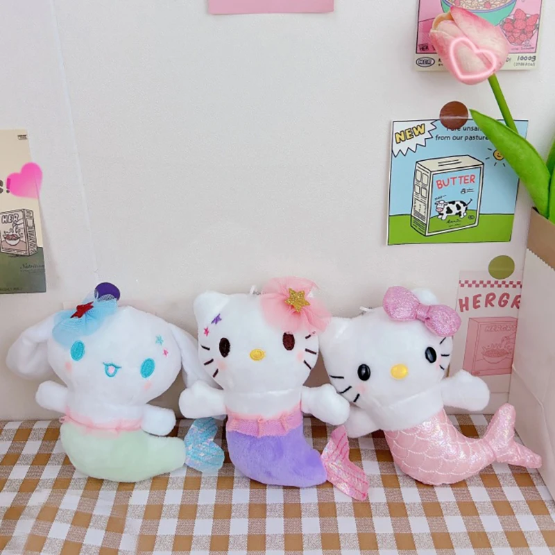 Cartoon Cute Sanrio Hello Kitty Mermaid Plush Doll Toys Pendant Keychain Backpack Decorative