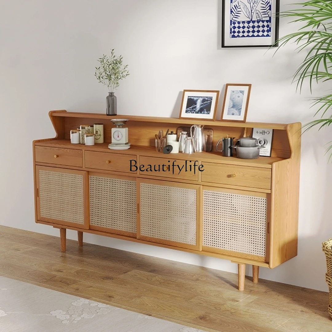 

Japanese-Style Wood Rattan Sideboard Cabinet Solid Wood Living Room Storage Entrance Cabinet