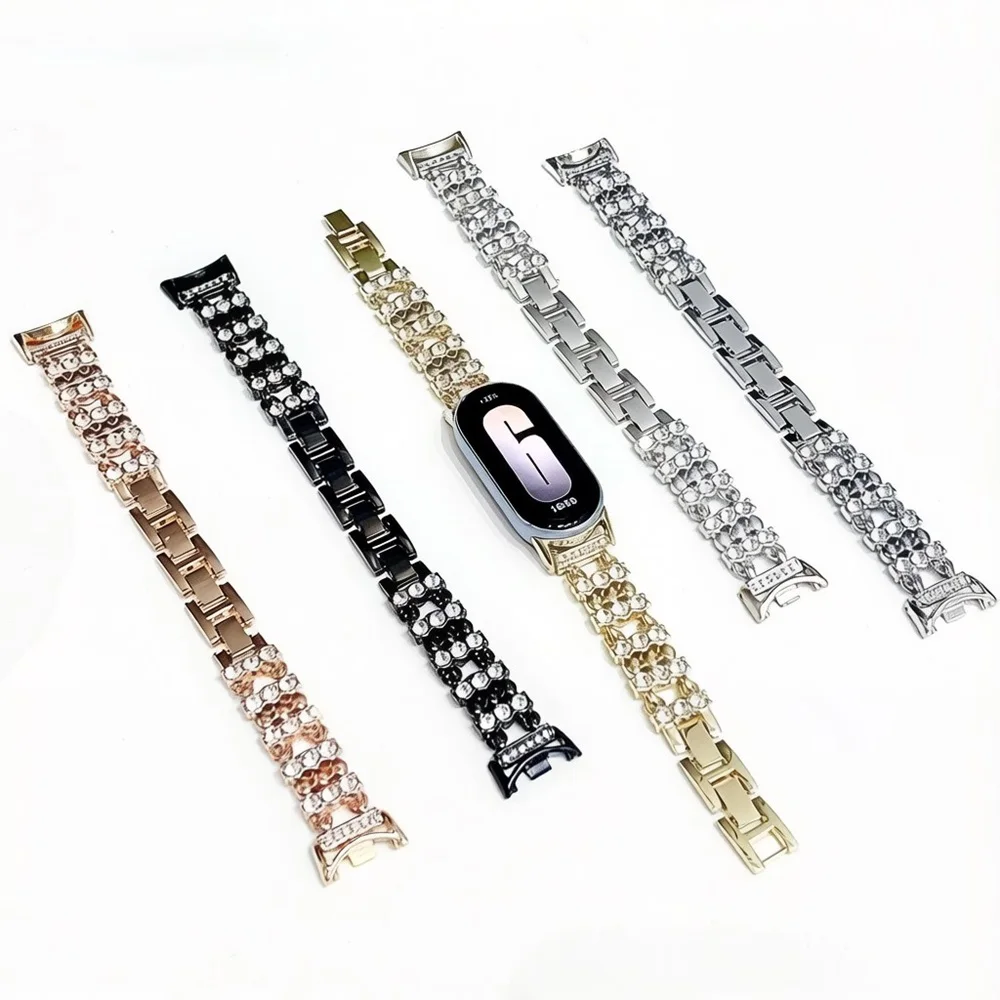 

Роскошный бриллиантовый ремешок для Mi Band 8 9 10, съемный тонкий металлический браслет для Mi Band 8 Pro 9 Pro, Redmi Watch 4 5 6