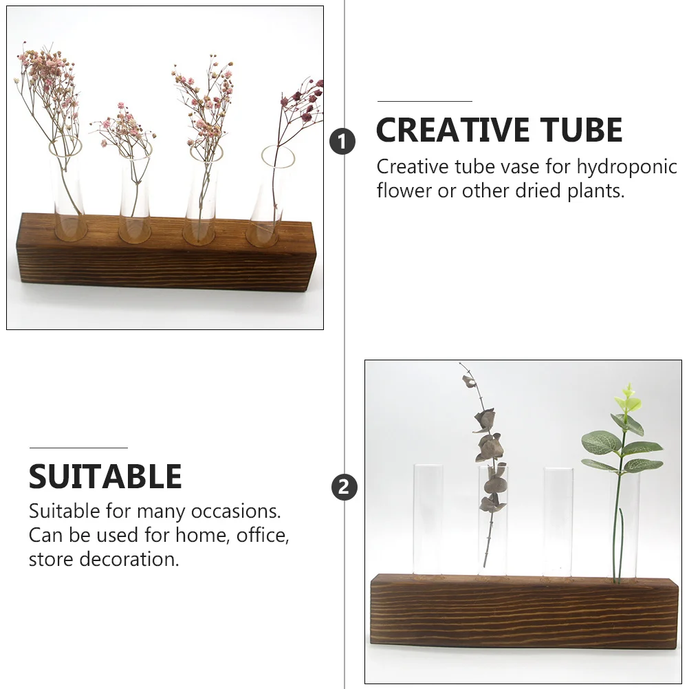 

1Pcs Hydroponic Glass Vase Wooden Rack Modern Home Vase Decor Flower Arrangement Holder Desktop Glass Vases Tube Vases