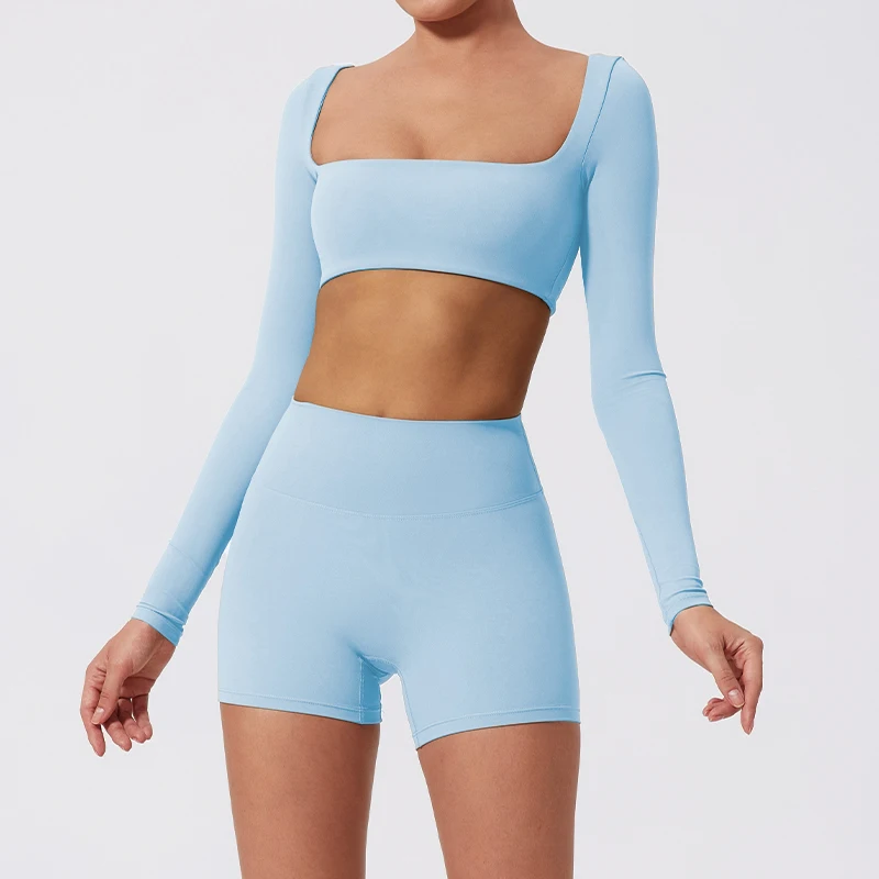 Ctenkevet Long sleeve Shirt Sports Set Women Fitness Yoga Suit Crop Top High Waist Gym Set Women Quick-Dry 2Pcs Set Yoga Clothes