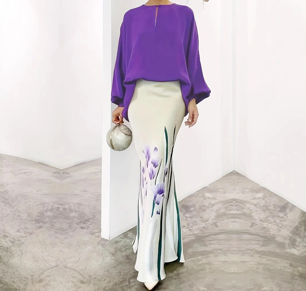 

Женский осенний новый модный свободный топ с юбкой с запахом на бедрах 2025 года