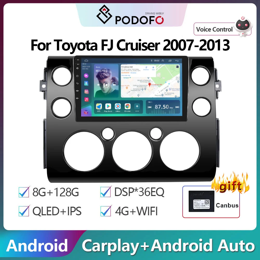 

Podofo 2Din Android Car Radio Multimidia Video Player For Toyota FJ Cruiser 2007-2013 GPS Navigation 2din Carplay Auto Stereo