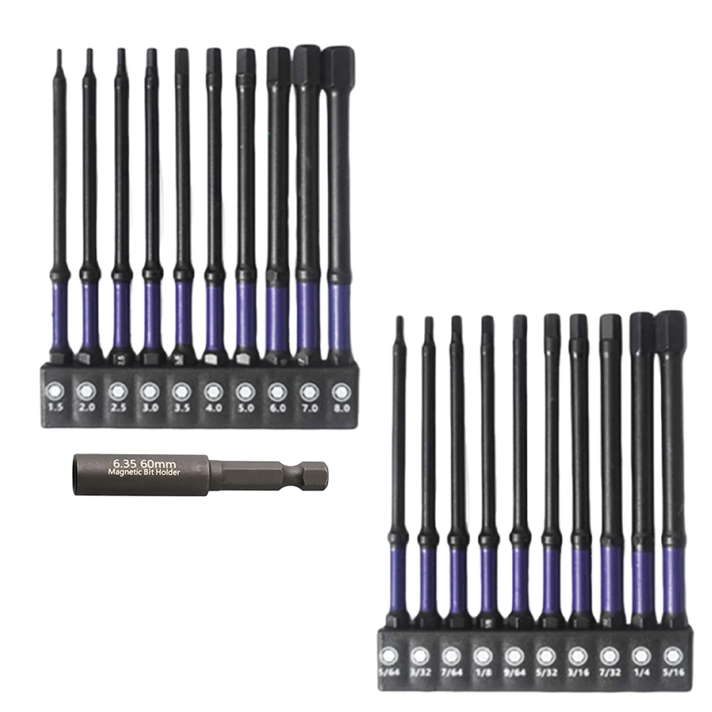 20pcs 100mm Long Screwdriver Bit Set 1/4 Hex Shank Magnetic Head H1.5-H8 Screw Driver Screwdriver Bit Holder Power Tools