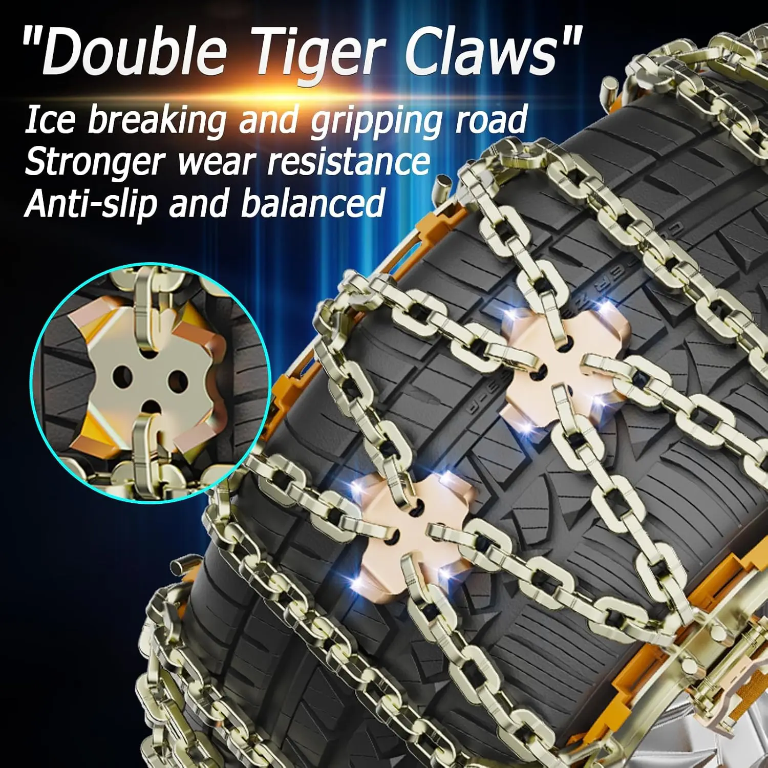 Snow Chains, Tire Chains for Car SUV Pickup Trucks, Adjustable Portable Universal Emergency Anti Skid Snow Car Tire Chains