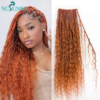 350 솔리드 생강 프리 루프 크로셰 보호 Locs, 인모 컬 포함, 딥 웨이브 크로셰, 여성용 보호 Locs 헤어 익스텐션