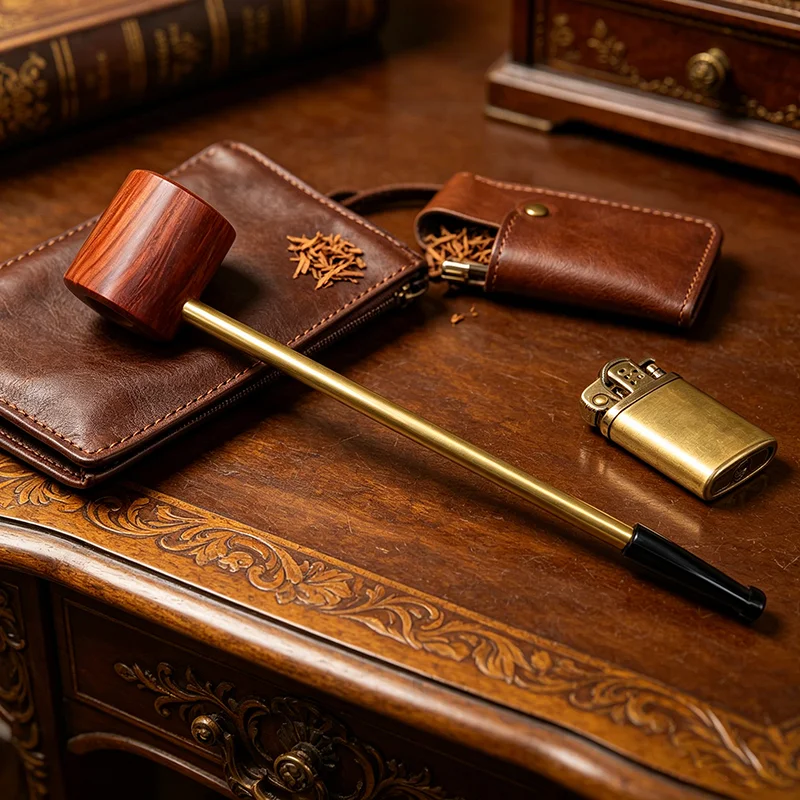 

2026 New Natural Rosewood Pipe With Metal Long Stem Smoking Tube And Handmade Vintage Pipe With Black Mouthpiece