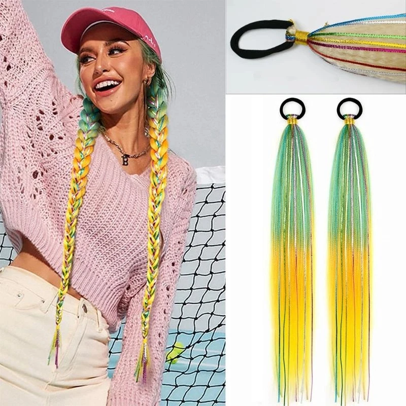 

2 Packs Colorful Ponytail Extension 26 Inch Long Braiding Ponytail With Hair Tie Fake Pony Tail Hair Extensions
