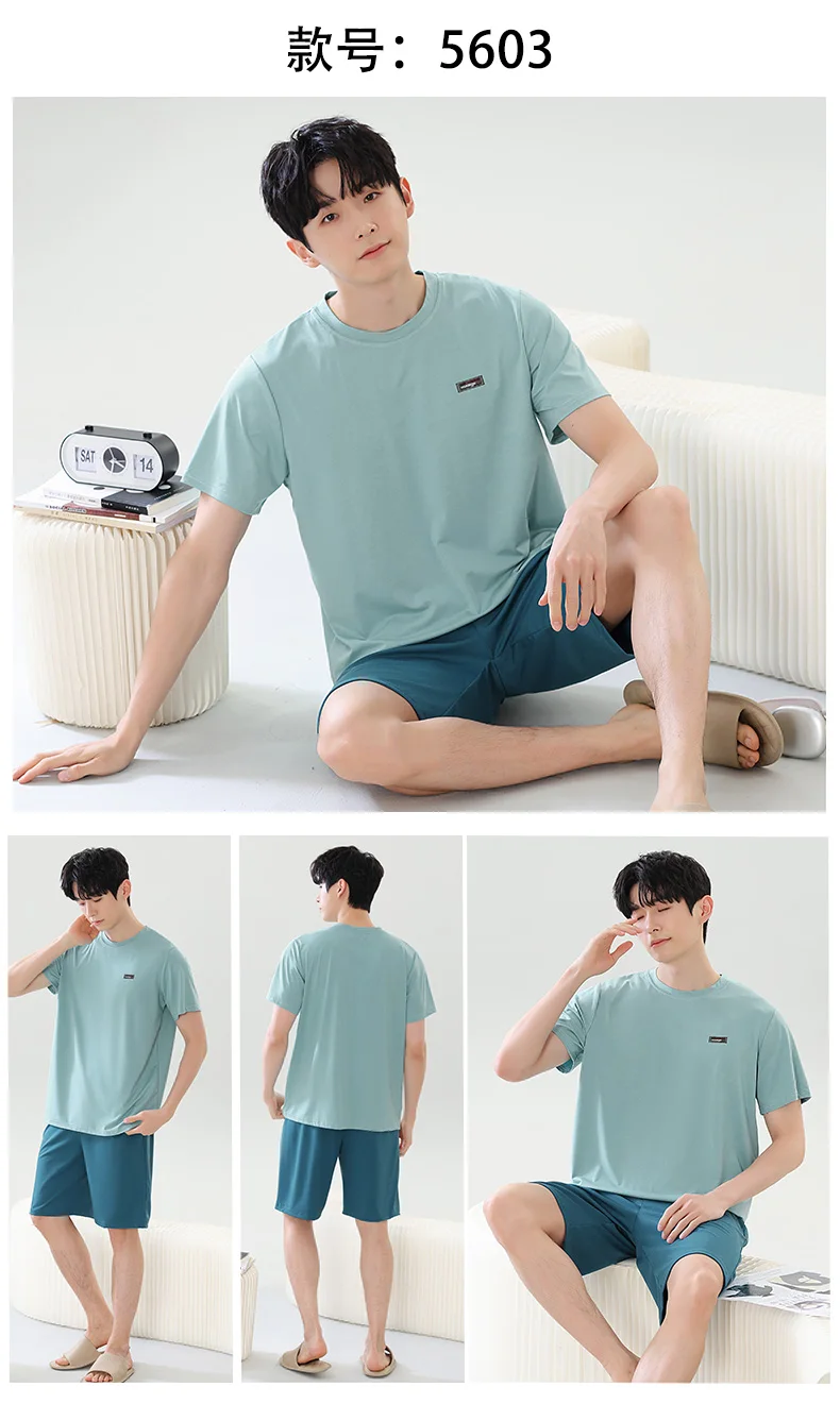 Modal Cool Pijamas Set for Men 2024 New Summer Home Clothes Big Size L-3XL Loungewear pantaloncini girocollo Solid Sleepwear Dropship