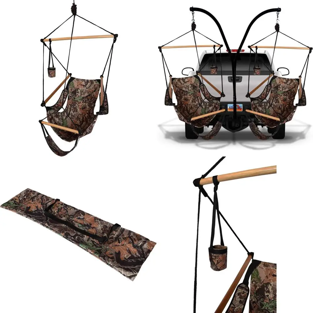 Parachute Hammock Hitch Stand, 2 Cradle Chairs, Army Green/Brown, Camouflage
