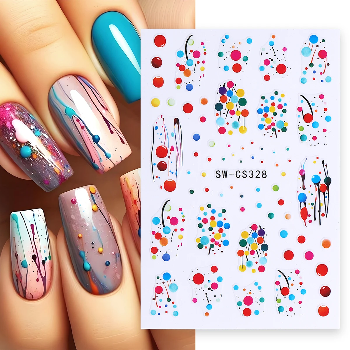 2 قطعة منقطة ملونة ملصقات الأظافر الشارات الكتابة على الجدران متعة نقطة التصميم الفرنسي المتزلجون السنة الجديدة DIY بها بنفسك تتجه مانيكير ديكور رقائق