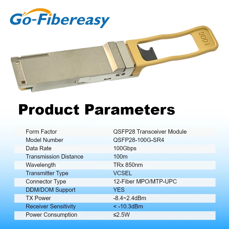 100Gb SR4 QSFP Optical Module 100GBASE-SR4 MMF 850nm MPO QSFP28 Transceiver Compatible Mikrotik/Mellanox/Huawei Ethernet Switch