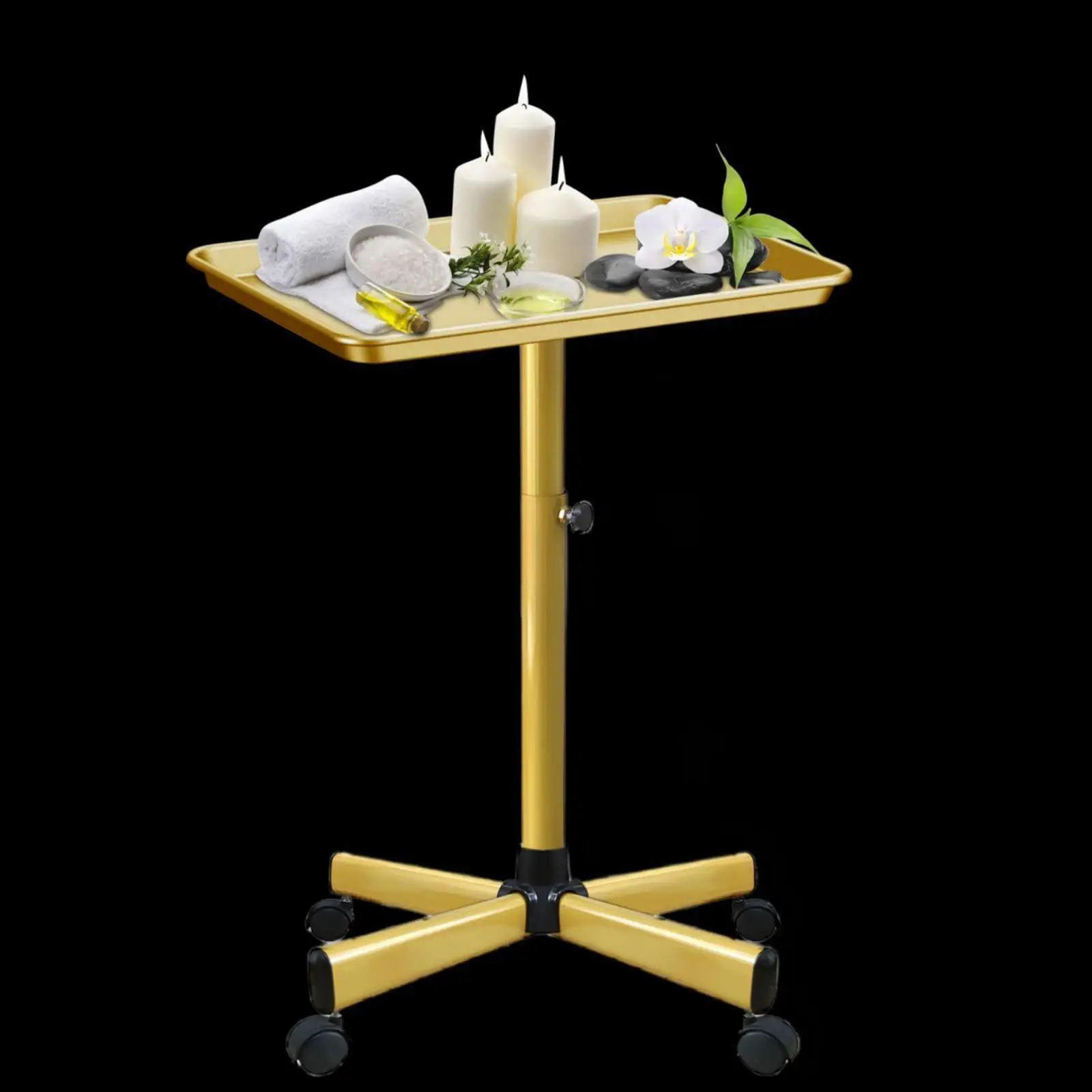 Mobile Barber Cart with Adjustable Metal Tray for Salon Color Supplies Storage Rolling Utility Stand with Wheels for Hairdresser