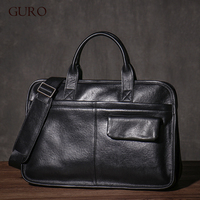 GURO Men Luxury Design Genuine Leather Handbag Travel Business Briefcase Natural Cowhide Casual Shoulder Bags For 16 Inch Laptop