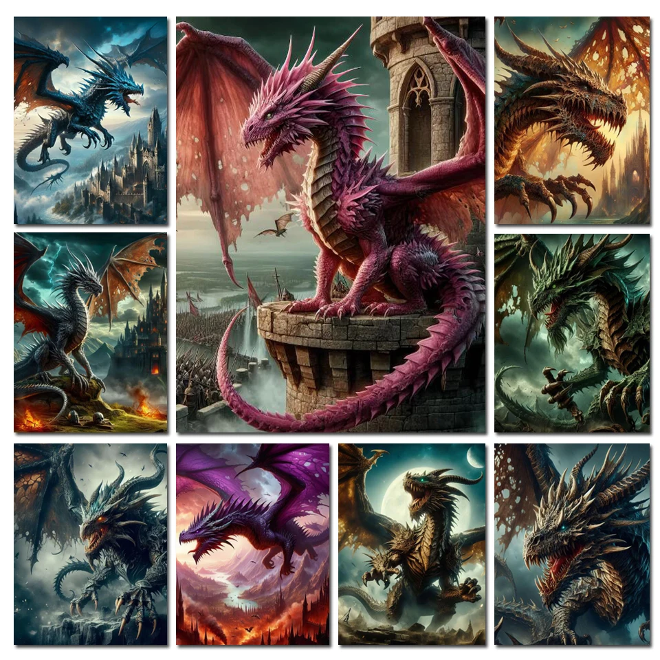 Fierce War Dragon DIY 5d Diamond Painting Cross Stitch New 2024 Abstract Fantasy Diamond Mosaic Embroidery For Home Decor Gift