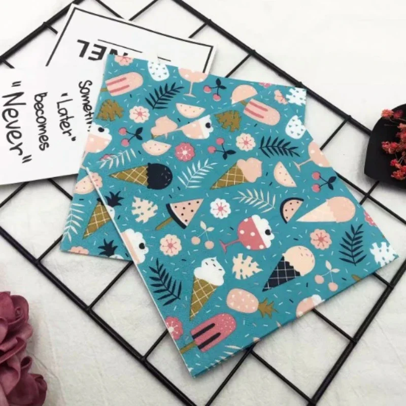 20pcs 2Ply Colorful Printed Napkin Ice Cream Flower Paper Restaurant Cafe Disposable Folded Paper Party Decoration Napkins