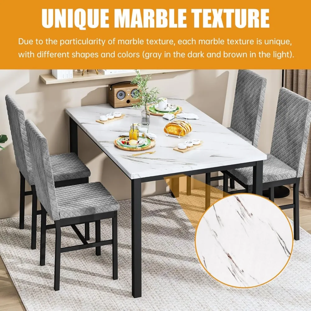 طقم طاولة طعام مكون من 4 طاولات وكراسي للمطبخ مكون من 4 قطع من الرخام الصناعي للمطبخ وتناول الطعام مع عشاء منجد مخملي #6