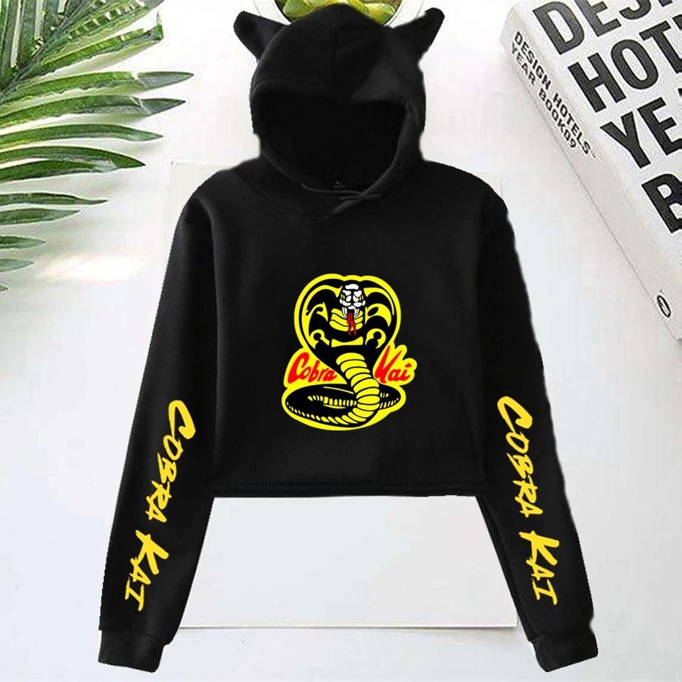 2024 new Hoodies Women Cat Ear Short Cropped Crop Top Cobra Kai Sweatshirt Girl's Casual Long Sleeve Women Clothing