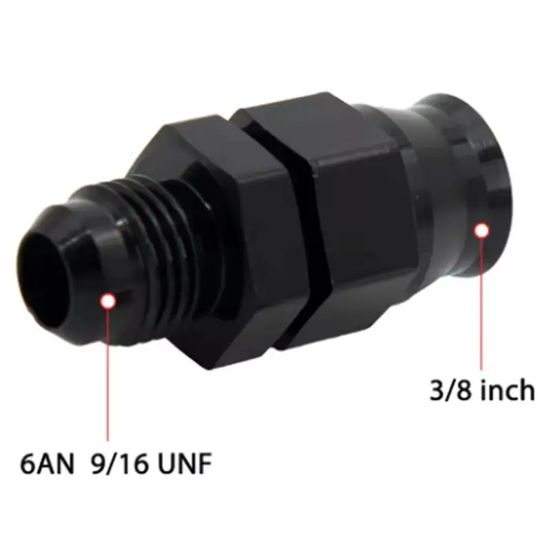 A19Q-Black Anodized Aluminum Straight AN6 Male To AN6 Male To 3/8Inch Tube Hose Fitting Adapter