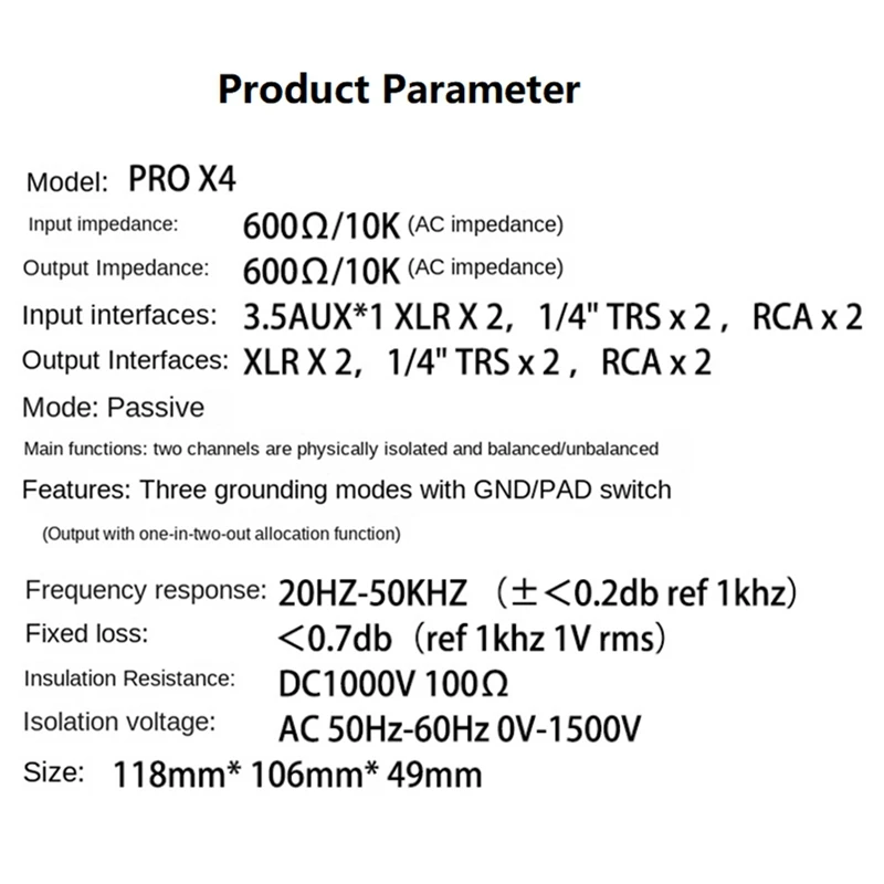 Wielofunkcyjny izolator audio PRO X4, izolator szumów audio XLR RCA 6,5 mm 3,5 mm, prądowy filtr akustyczny, filtr uziemiający