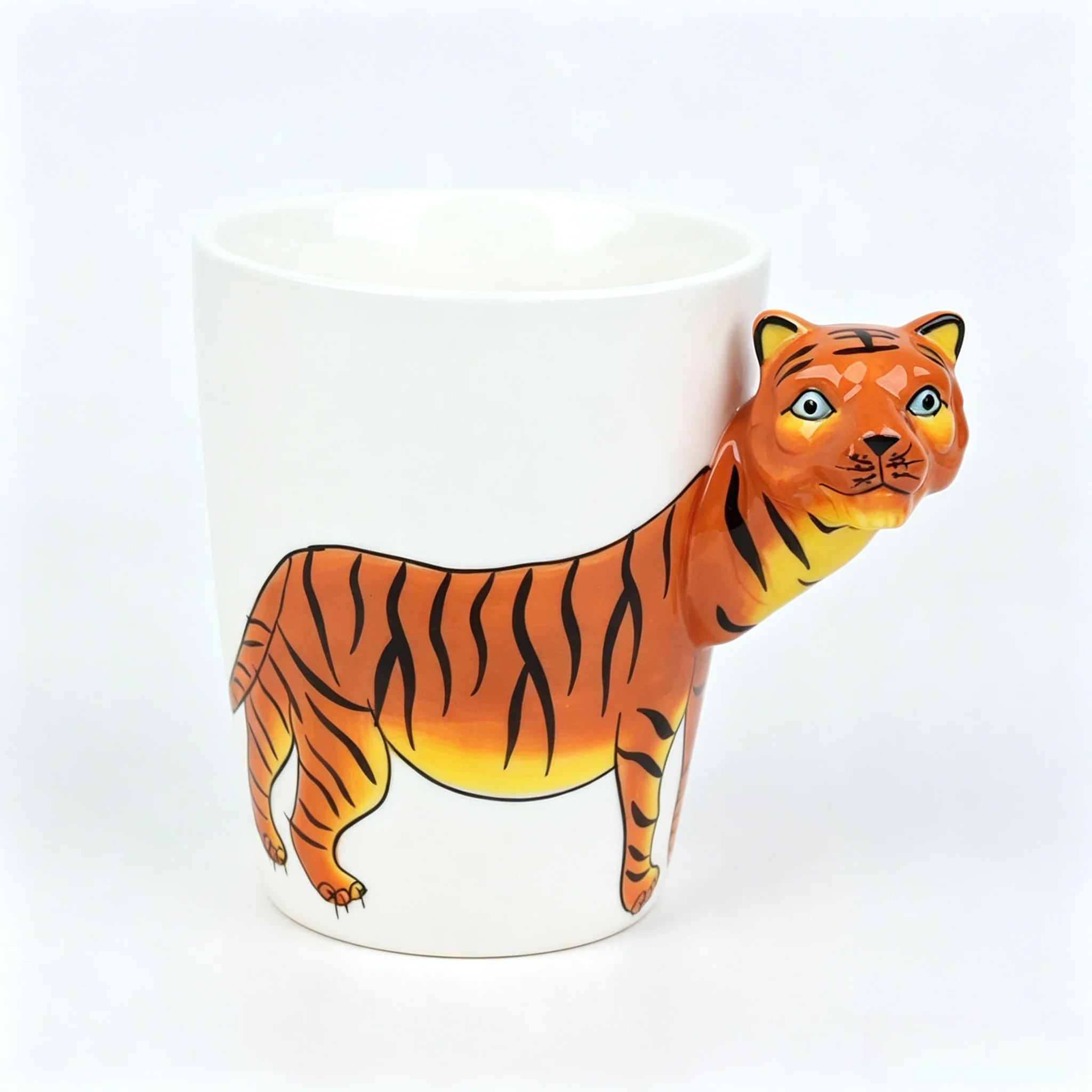 3D Animal Handle Ceramic Mug Hand Painted French Bulldog Rooster Tiger Octopus Pig Coffee Cup Creative Novelty Water Cup